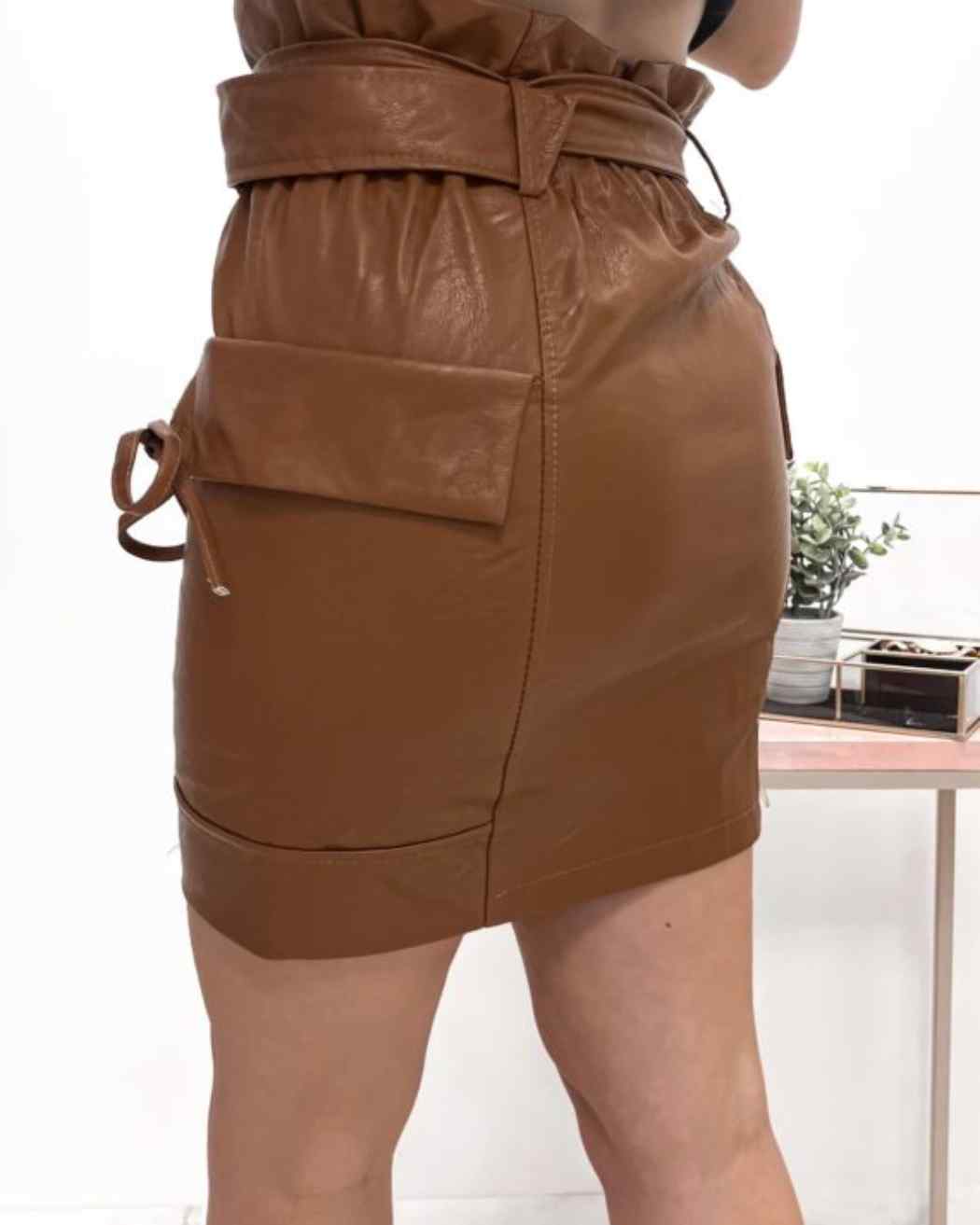 Spódnica Ekoskóra Z Kieszeniami