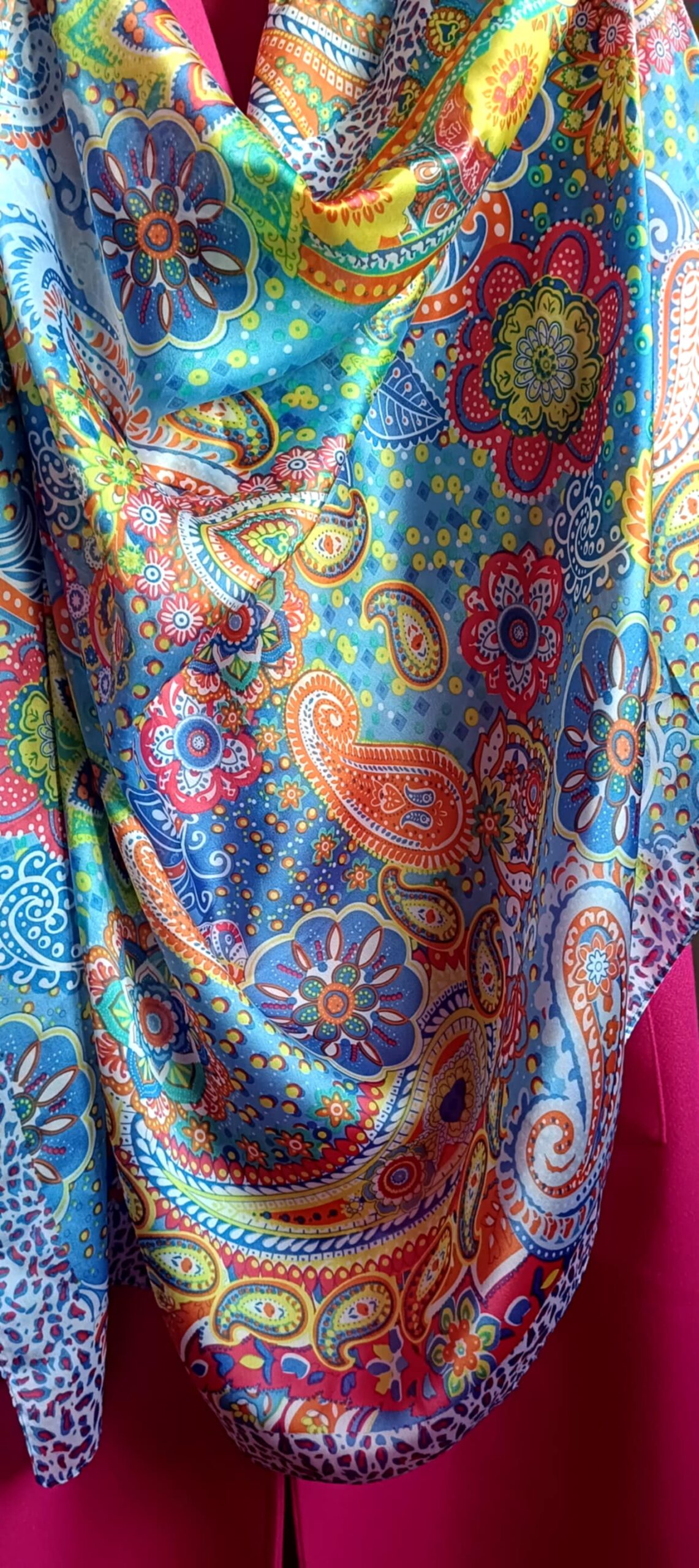 Szal Jedwabno-Wiskozowy 190x90 Boho Turkus – lekki, elegancki - obrazek 4