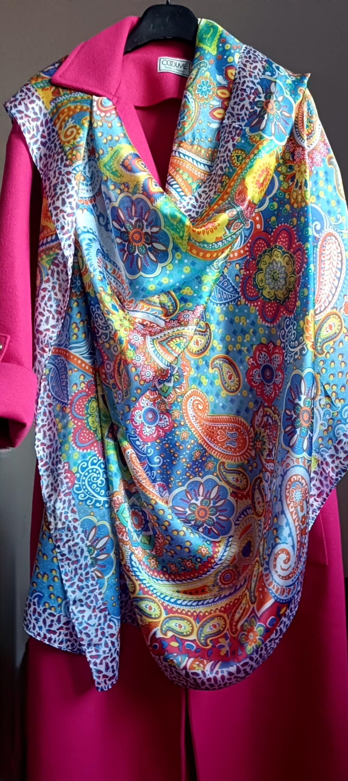 Szal Jedwabno-Wiskozowy 190x90 Boho Turkus – lekki, elegancki - obrazek 2