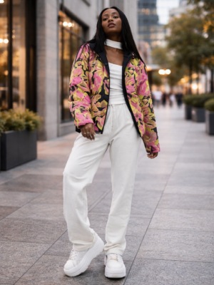 Dwustronna lekka kurtka wiosenna Floral Fusion - 42