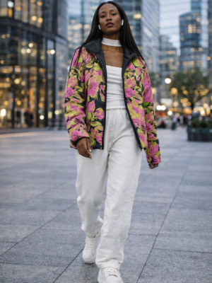 Dwustronna lekka kurtka wiosenna Floral Fusion