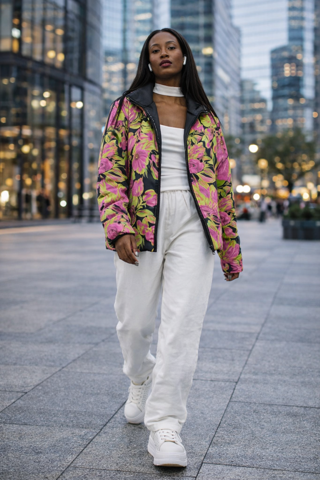 Dwustronna lekka kurtka wiosenna Floral Fusion