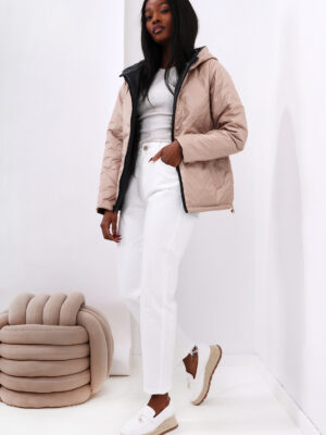 Dwustronna Kurtka Wiosenna Celebrate z Kapturem - beżowo-czarny, 36