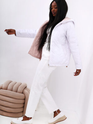 Dwustronna Kurtka Wiosenna Celebrate z Kapturem - ecru-biały, 44